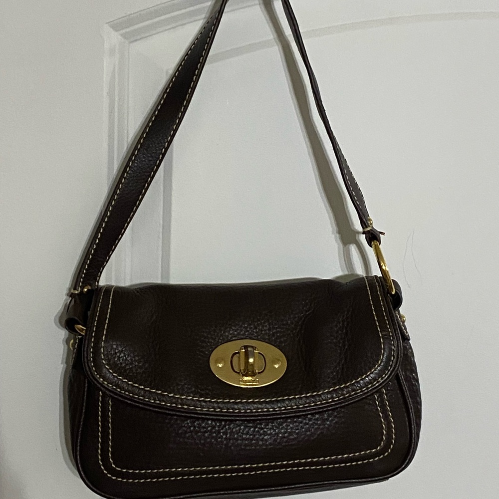 Chaps Dark Brown Shoulder Bag with Gold Accents
